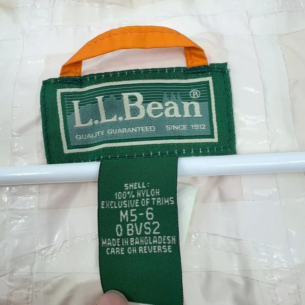 LL Bean Windbreaker Jacket Kids M 5/6 Orange Nylon Reflective Hooded Gorpcore